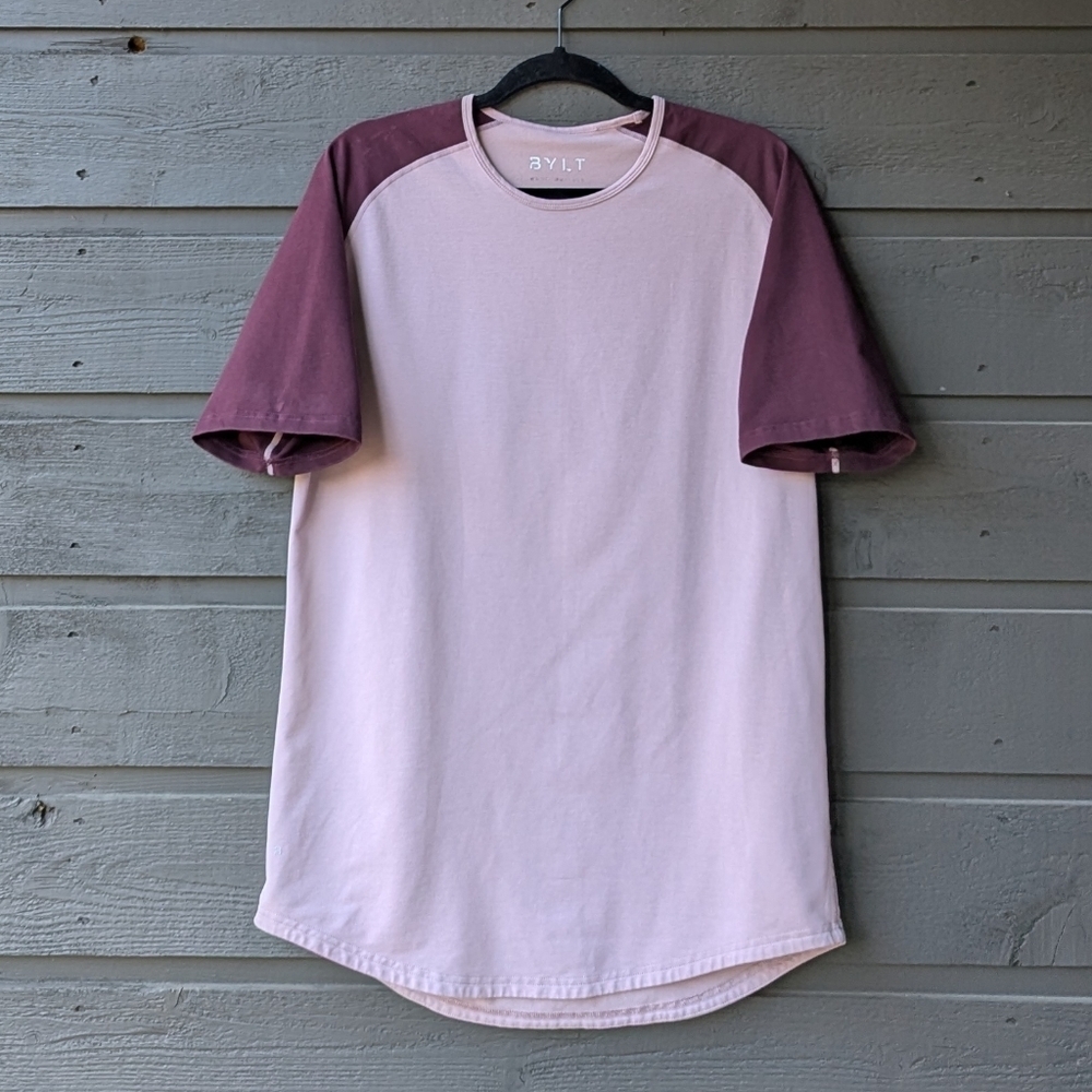 Bylt Drop Cut S/S Lux T-Shirt Size Large Mauve Pink Maroon Red Colorblock